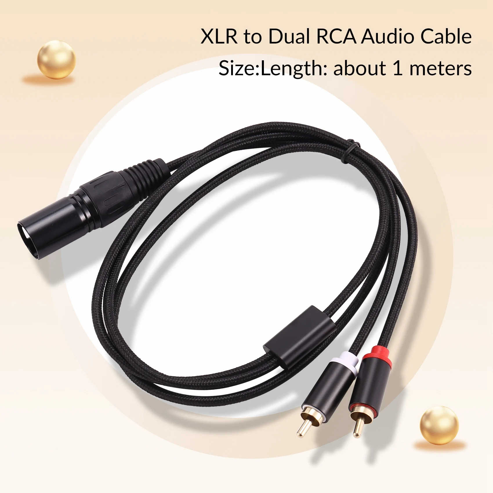 Y47A XLR Male to Dual RCA Audio Cable, 3 Pin to 2RCA Stereo Cable, 1Meter Metal Woven for Mixer Amplifier Speaker