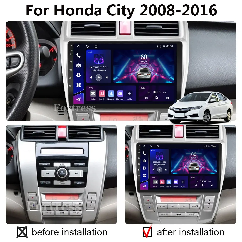 Car Radio Android 16 For Honda City 2008 2010 - 2012 2013 9/10 Inch Snapdragon IPS QLED DVD Qualcomm NO 2DIN Systems WIFI+4G DSP