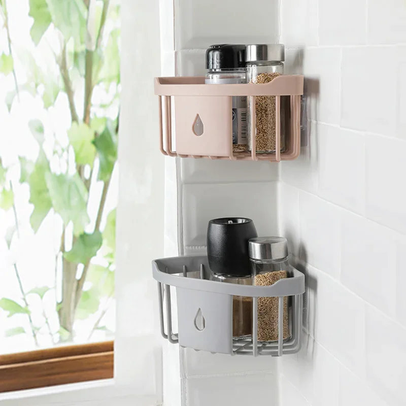 Plastic Corner Storage Rack Kitchen Organizer Shelf Sink Sponge Brush Holder Bathroom Corner  Toiletries Storage Holder