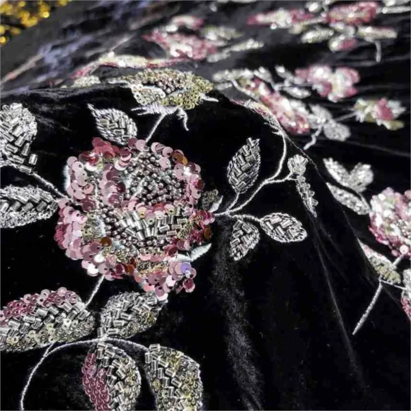 Three-dimensional beaded tube sequined trench coat wedding dress and evening gown fabric set