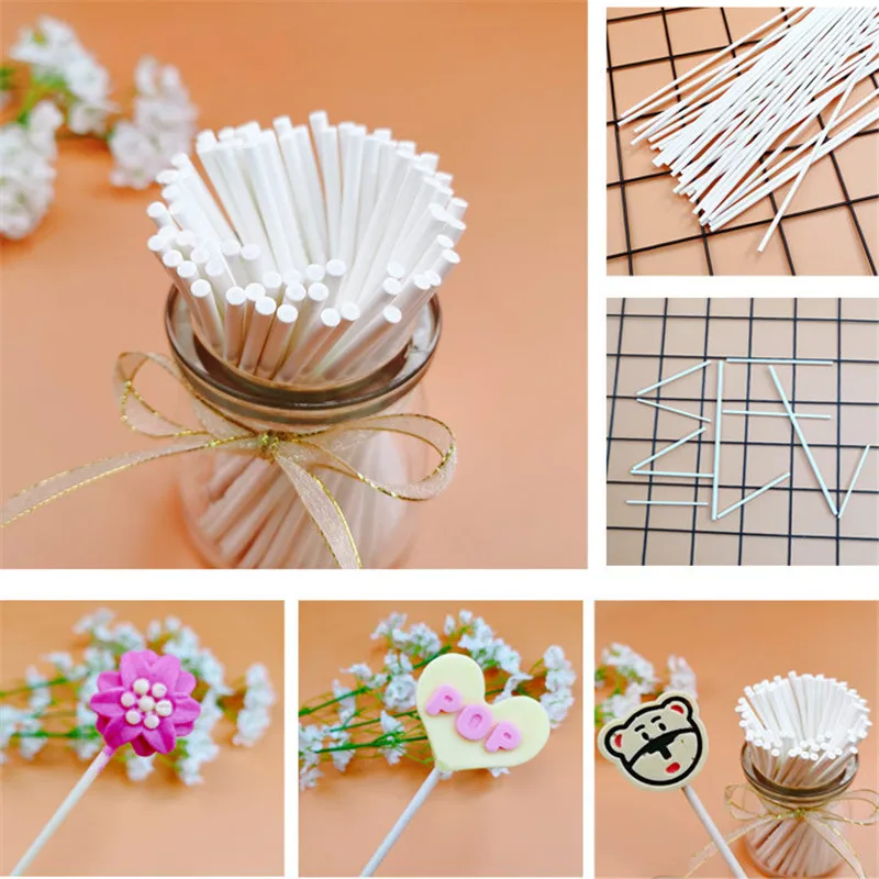 100 pcs/lot Food-Grade Solid White Pop Sucker Sticks Chocolate Cake Lollipop Lolly Sugar Candy Paper Stick