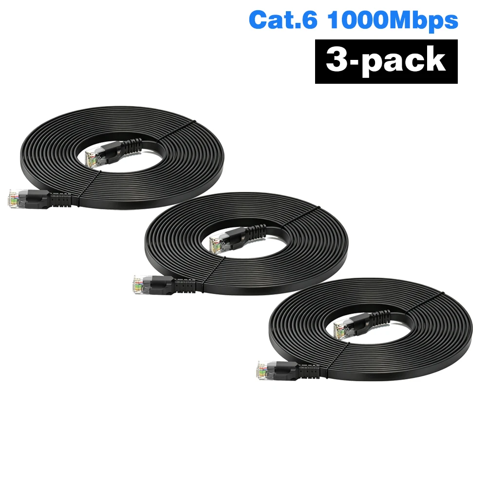 UGOURD 3/5/10 Pack Ultra Slim Flat Cat6 Ethernet Cable PVC 1000Mbps RJ45 UTP LAN Patch Cord CAT 6 Gigabit Internet Network Cable