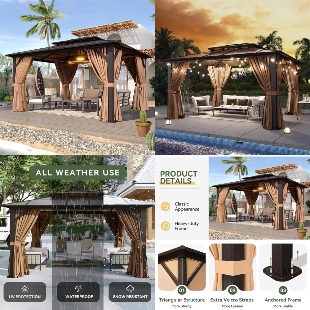 

Aluminum Framed Permanent Pavilion with Double Roof Canopy, Curtains, and Netting for Outdoor Use