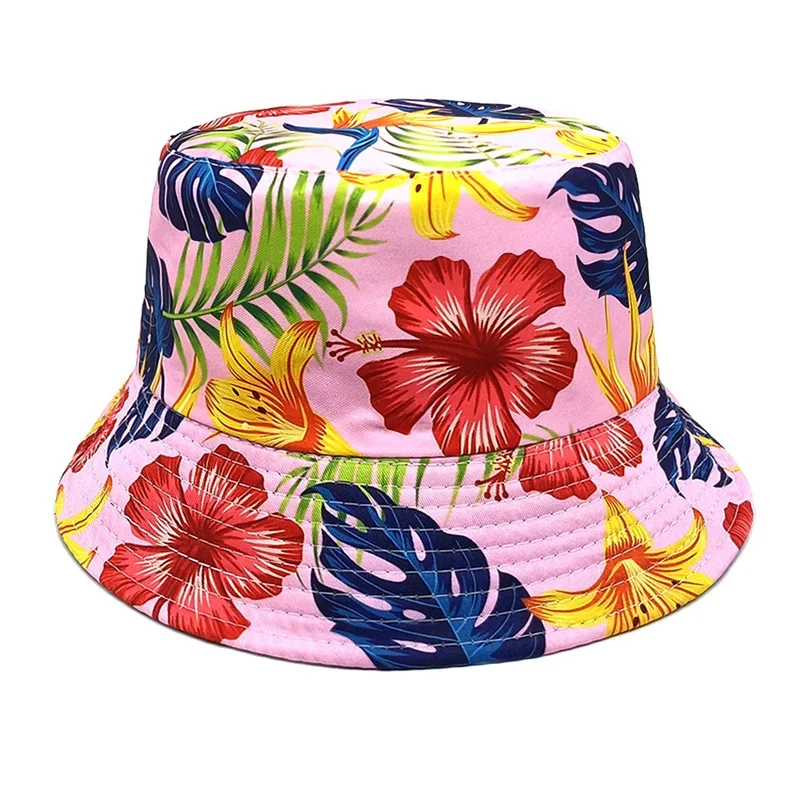 Four Seasons Polyester Cartoon Flower Print Bucket Hat Fisherman Hat Outdoor Travel Sun Cap for Men and Women 4