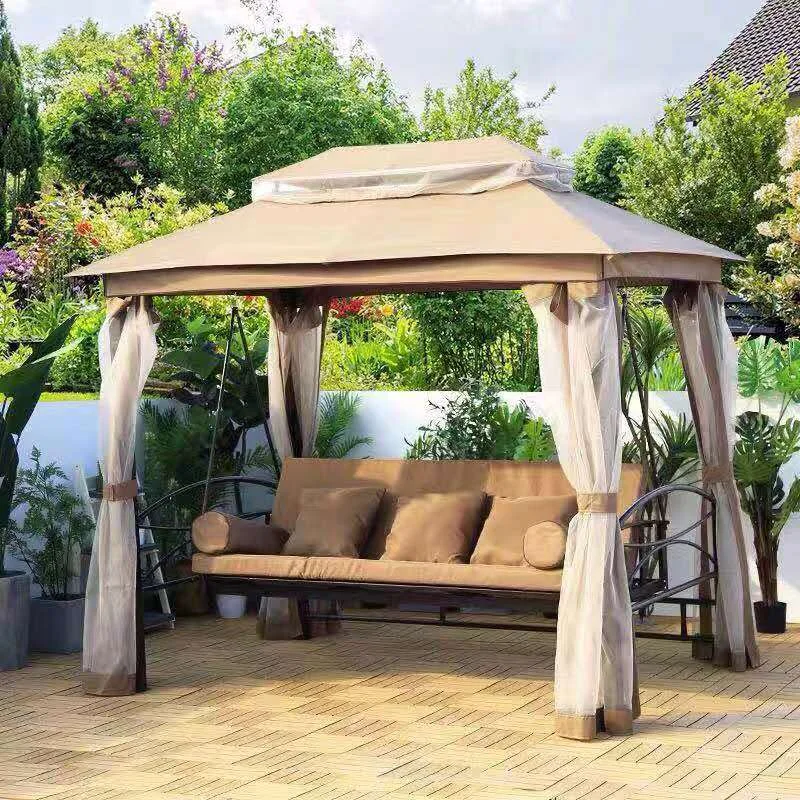

Outdoor Double Roof Garden Hammock Chair Metal with Fabric & Mosquito Net for Hotels and Courtyards Outdoor Furniture