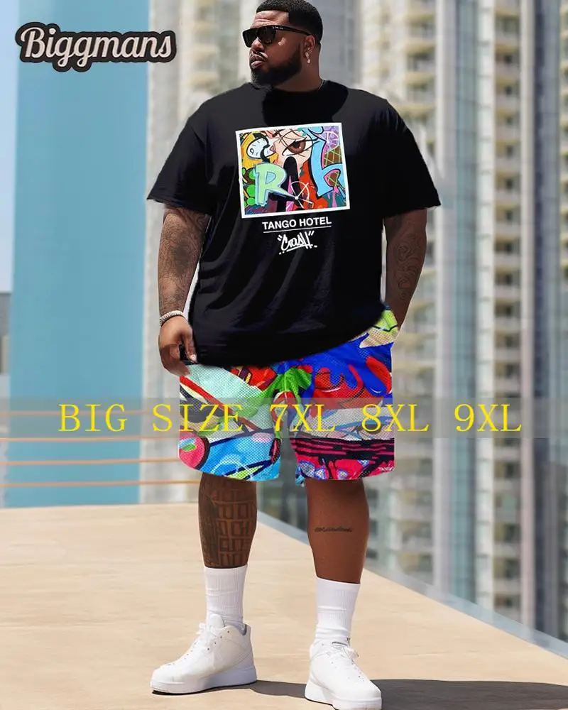 

Biggmans L-9Xl T-Shirt Sets For Men's Clothing Graffiti Contrasting Large Short Sleeves Big Plus Size Top Two Piece Set Suit