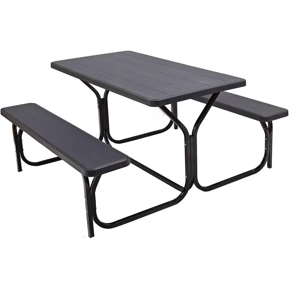Durable Outdoor Metal Picnic Bench Set for Backyard, Poolside Dining, and Garden Parties (Black)