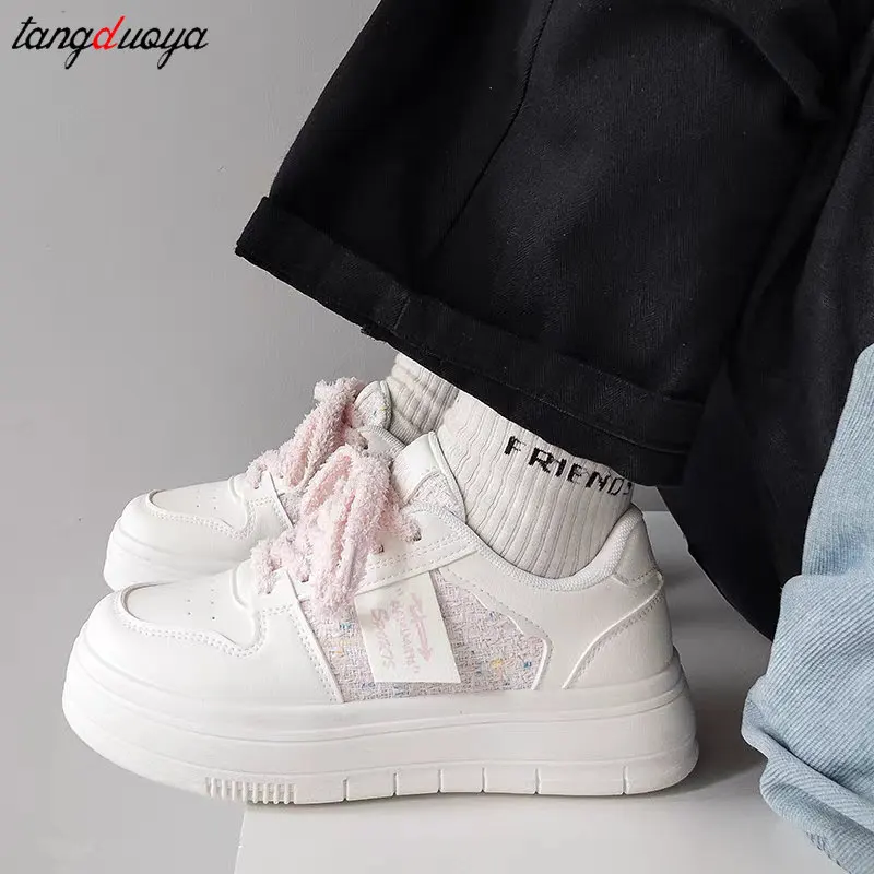 2024 New Style white pink Cute Women\'s Shoes Platform sneakers Versatile Kawaii Women Shoes Women Harajuku Casual Vulcanize Shoe