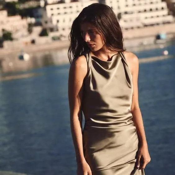 ZBZR Wiosenna Nowa Moda Dopasowana Spódnica Midi z Jedwabnej Satyny o Teksturze Dr Ele Sle Svel w Kształcie Litery A dla Kobiet Ci Commute