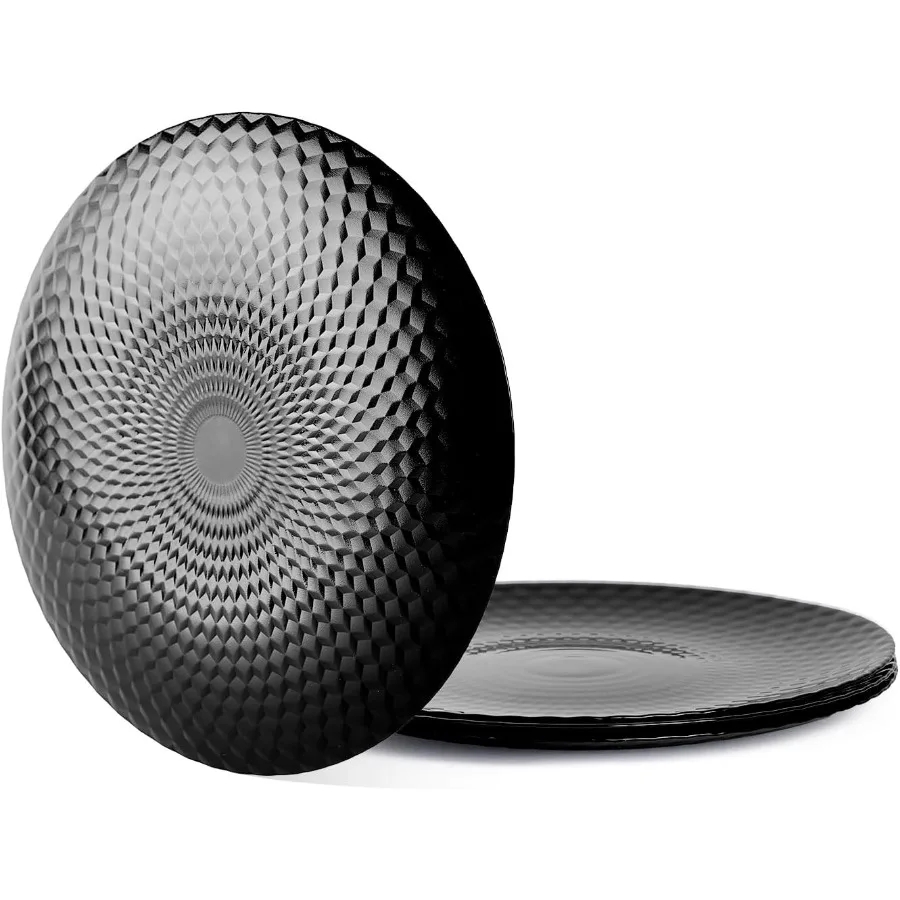 

7.5 inch Salad Appetizer Plate Set of 6 Opal Glass Light and Durable Geometric Faceted Small Black Plates for Dessert Kitchen D