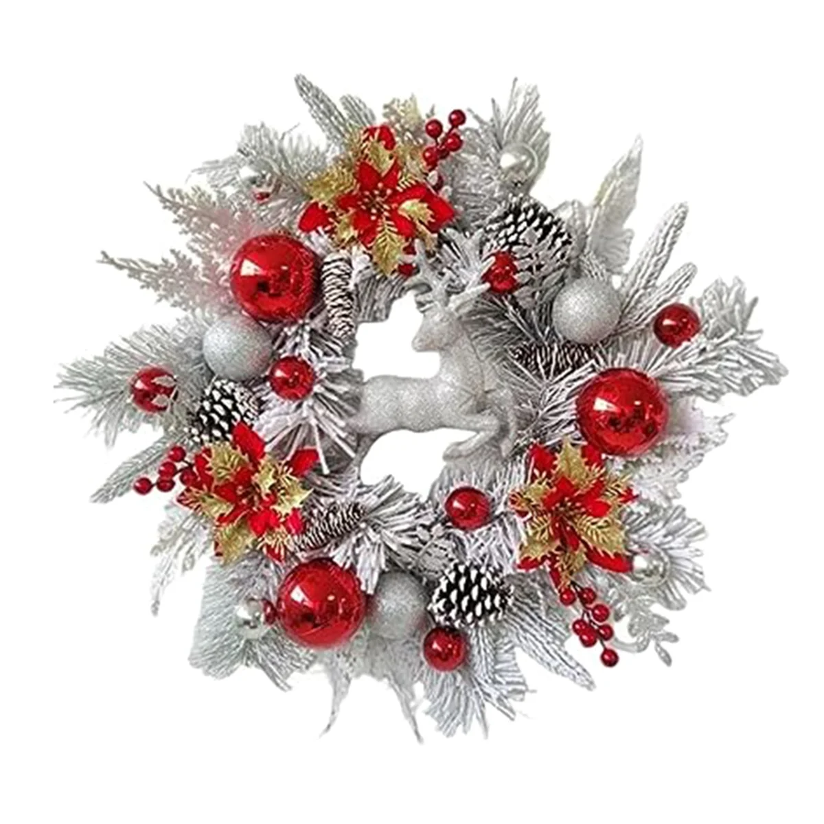 Christmas Wreath for Front Door Christmas Reindeer Wreath with Christmas Poinsettia Flower Christmas