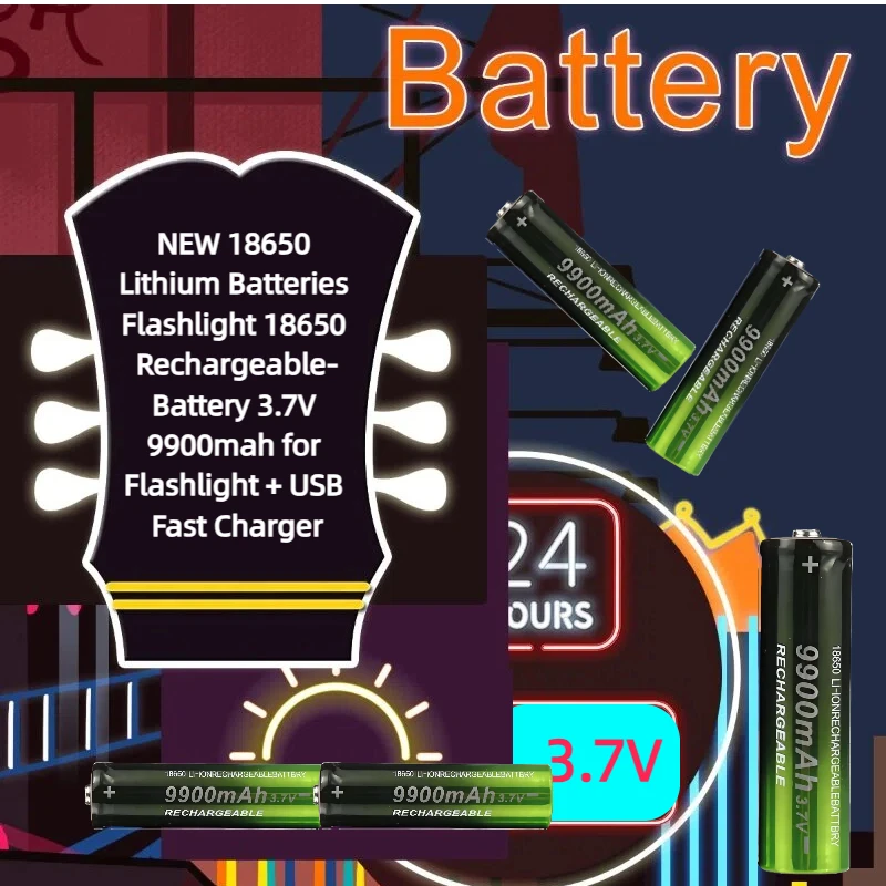 

NEW 18650 Lithium Batteries Flashlight 18650 Rechargeable-Battery 3.7V 9900mah for Flashlight + USB Fast Charger