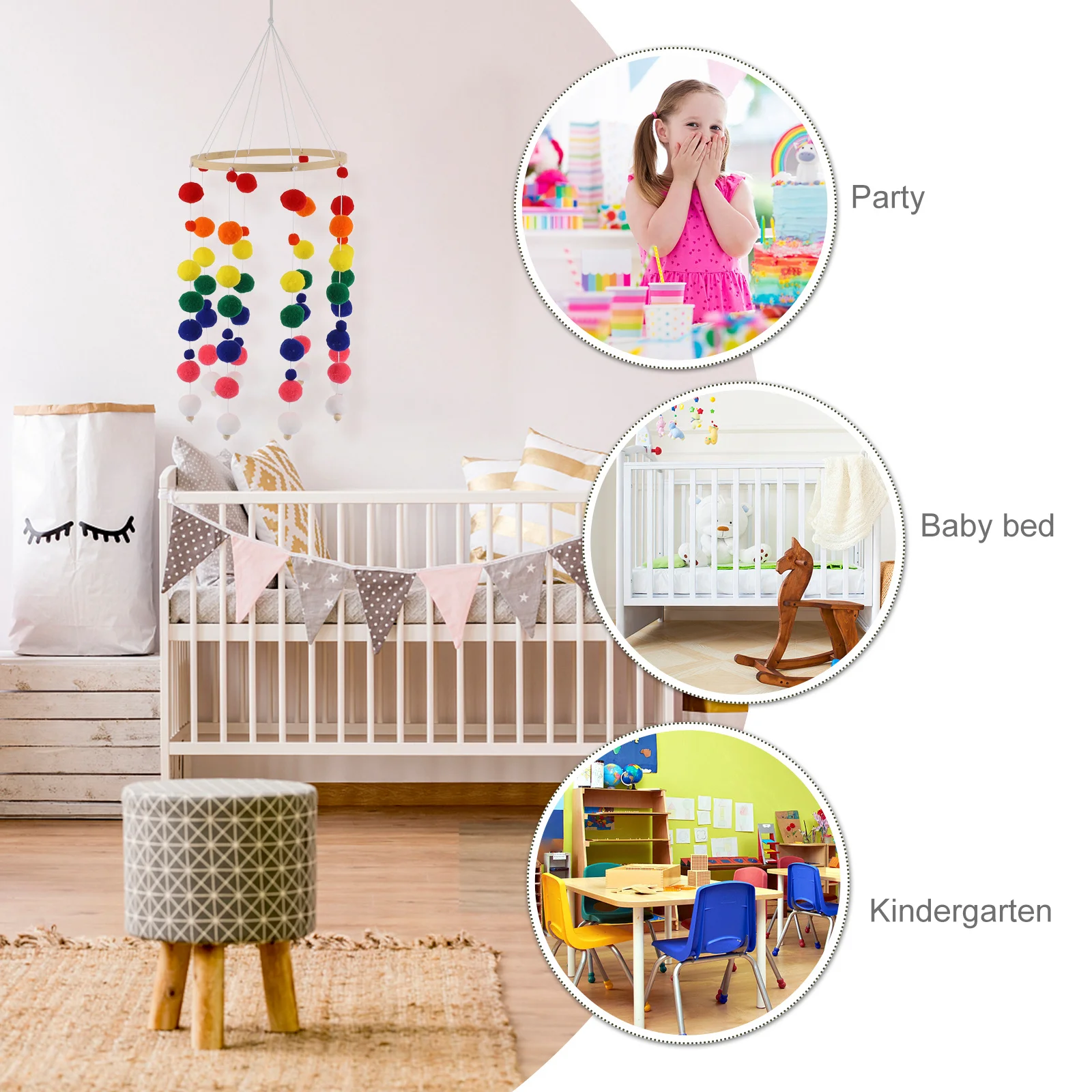 

1Set Wooden PP Material Bed Bell Decorative Wind Chime Home Office Car Mall Gift Photography Prop Nursery Kids Room Wall Decor