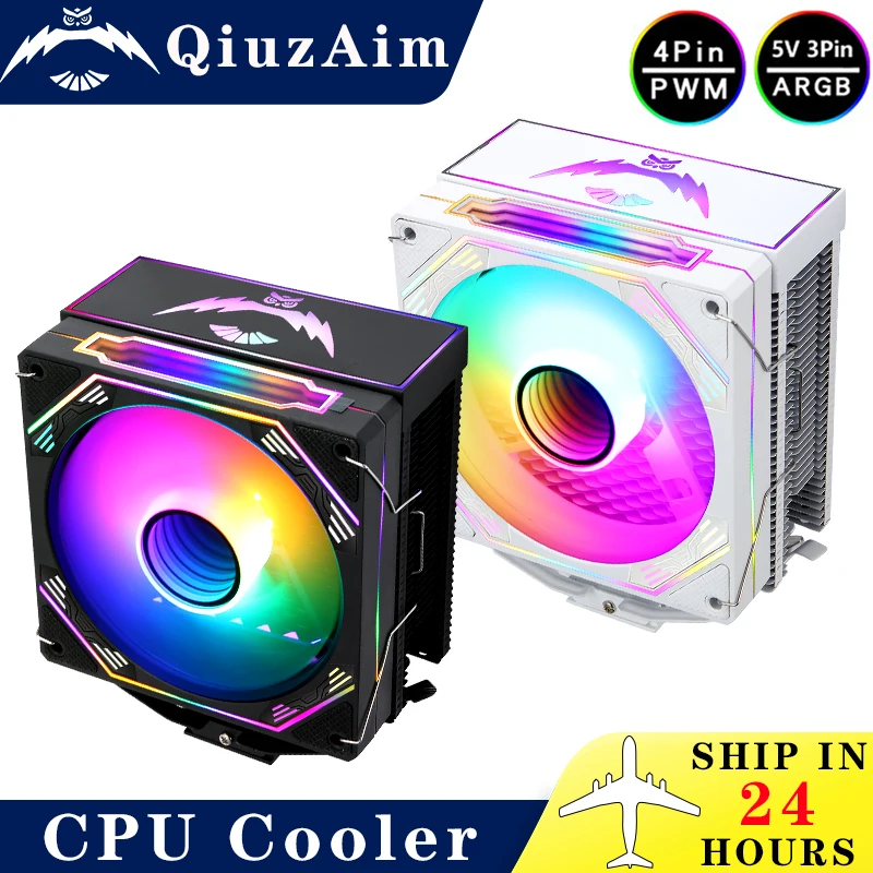 QiuzAim CPU x79 x99 Cooler 4/6 Heat Pipe Computer Ventilator Black/White ARGB Fan 120mm Install LGA115x 1200 1700 18xx 2011 2066