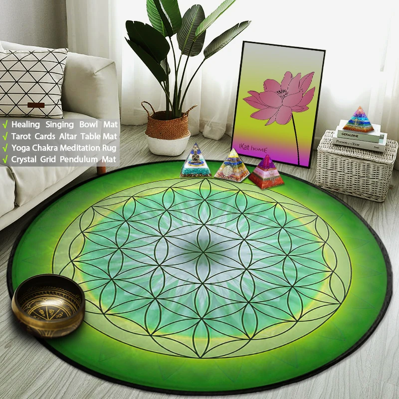 Green/Purple Flower of Life Carpet Circular Non-slip Yoga Mat Meditation  Reiki Healing Witchcraft supplies Home decor