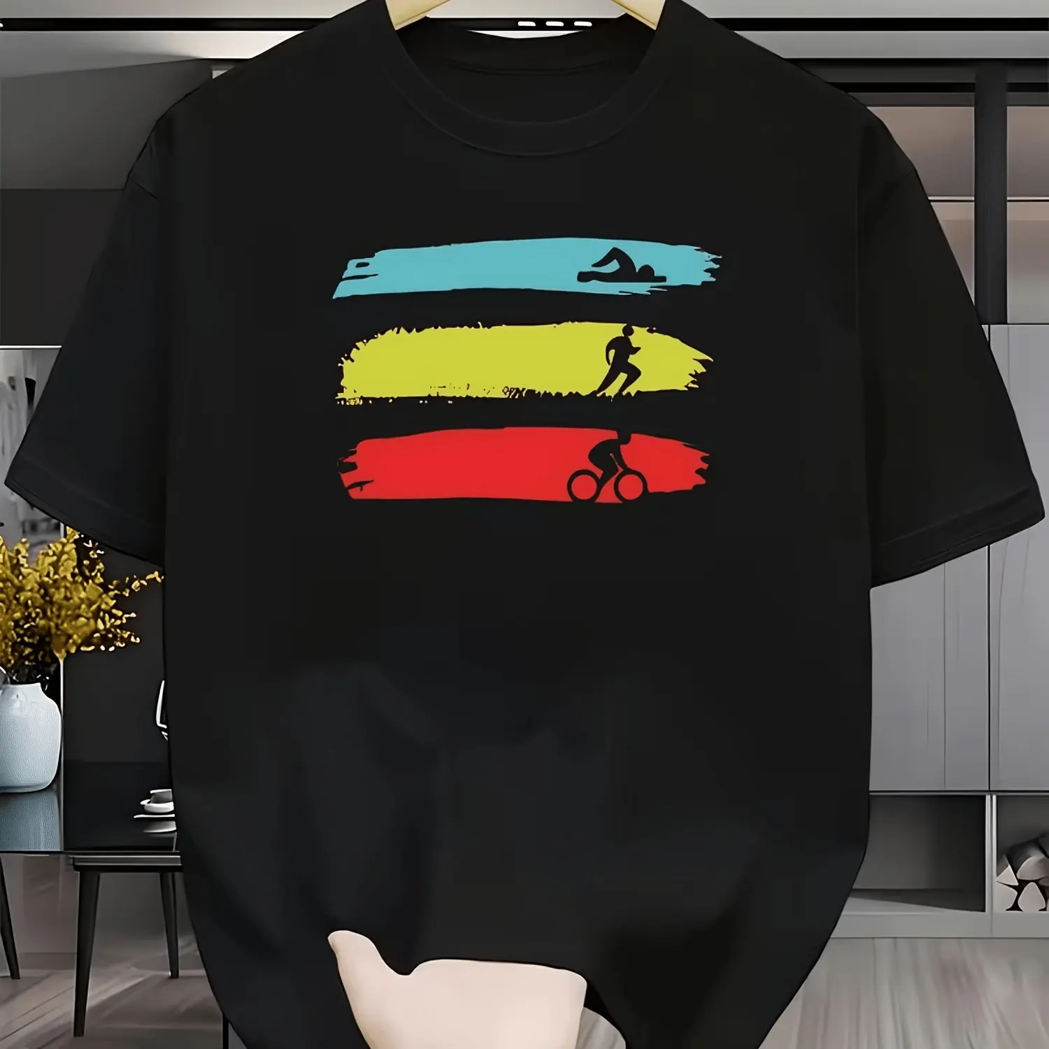 Multicolor Brush Stroke Triathlon Swim Bike Run Print T Shirt Men Women Casual O Neck Short Sleeve T-Shirt Fashion Tops Tees