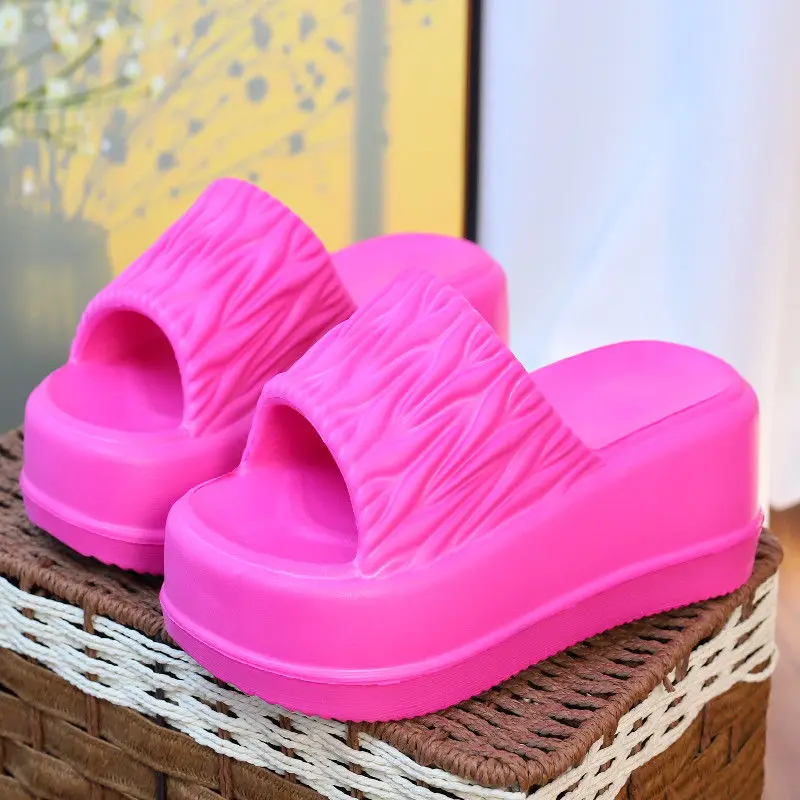New 7 cm Summer high wedge sandals women\'s chunky heel mules women EVA flip flops house shoes woman outdoor platform slippers