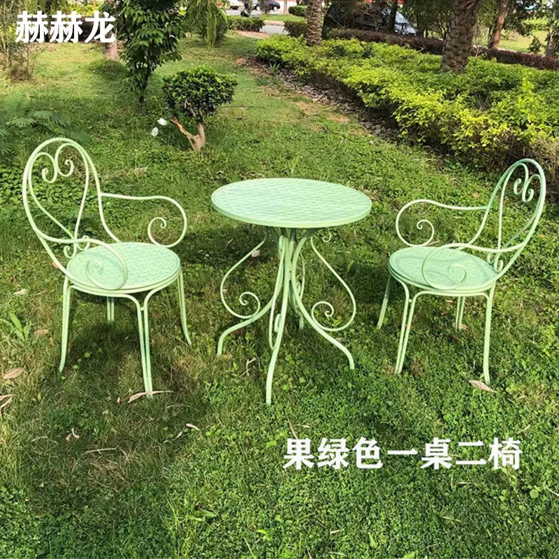Balcony Leisure Table and Chair Three-Piece Set Courtyard Garden Iron Art Table and Chair Set Outdoor Seating Milk Tea Shop