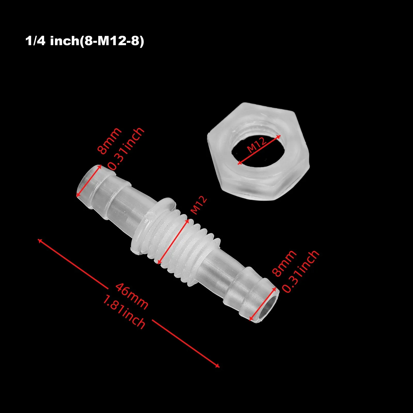 5Pcs Plastic Hose Barb Straight Through Union Connection Fittings with Hex Nut for Aquarium Water/Fuel/Air（3 sizes）