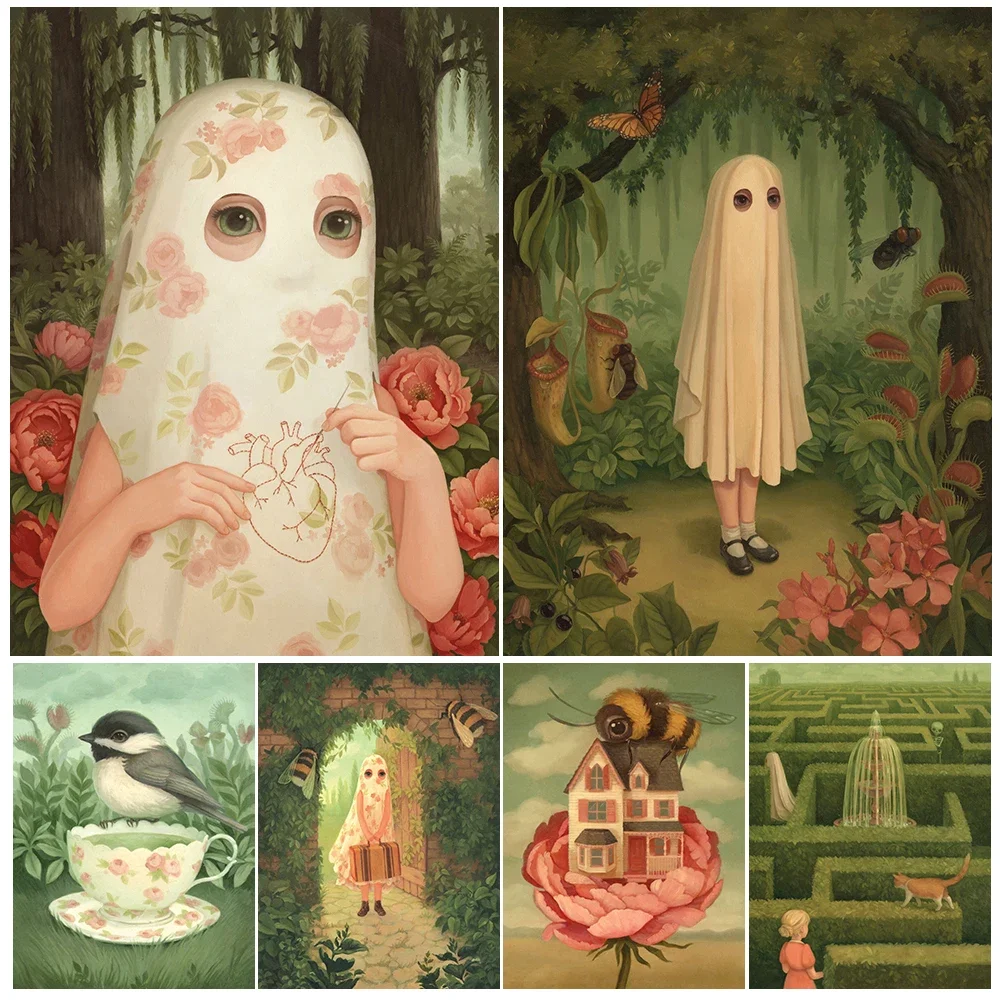 

Cartoon Spirit Apparition Ghost Nursery Posters Wall Pictures For Living Room Nordic Poster Wall Art Canvas Painting Unframed