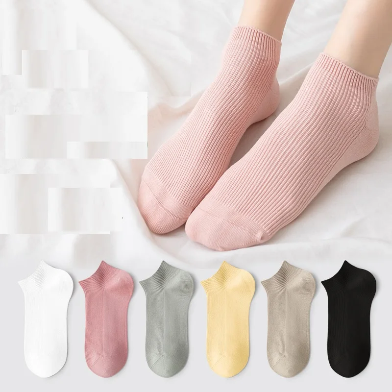 Girls Ship Boat Socks 6 Pairs Set Summer Stealth Candy Solid Cotton Blend Fashionable for Children Students Teenagers 95% Cotton