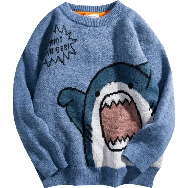 

Men's Winter ark Sweater Oversized Harajuku Korean Y2k Cartoon Long Sve round Ne Knitted Sweater Youthful Energy Sle