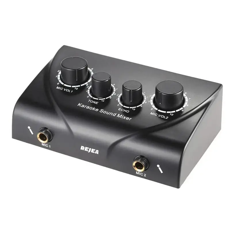 Portable Dual Mic Inputs Audio Sound Mixer For Amplifier & Microphone Karaoke Ok Mixer  Adapter for TV PC Smartphone Amplifier