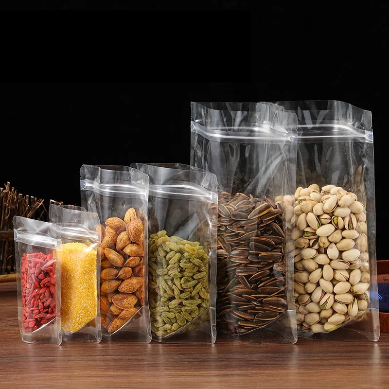 50/25PCS PET Vertical Food Transparent SealStorage PackagingBag Ziplock Reusable Dried Fruit Snacks Seasoning Powder Storage Bag