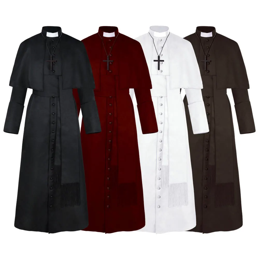 Cosplay legend Clergy Robe Cassock with Cincture Medieval Clergyman Vestments Roman Priest Robe Cassock Costume For Men