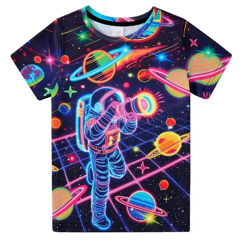 

2026 3D Printed Astronaut and Planet Design Halloween Pumpkin Pattern T Shirt for Men Summer Streetwear O Neck Short Sleeve