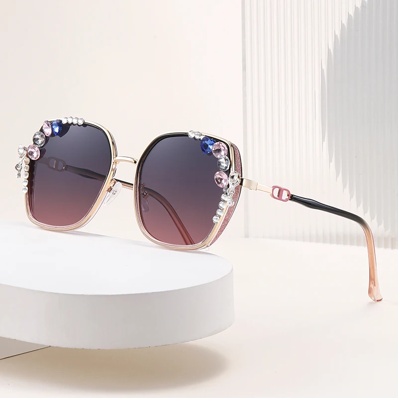 1 قطعة نظارات الموضة الماسية النظارات النسائية وجه جديد نحيف كريستال بدون شفة النظارات الشمسية.