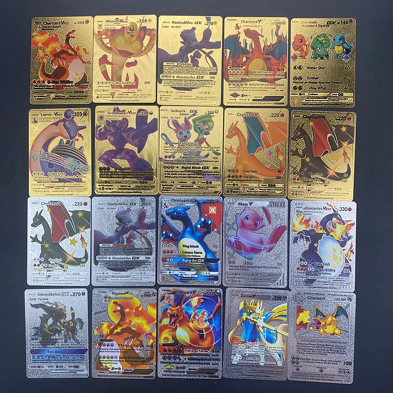 18pcs Pokemon Cards Pikachu Gold Silver Colorful Vmax GX Vstar English Collection Card Toys Gifts