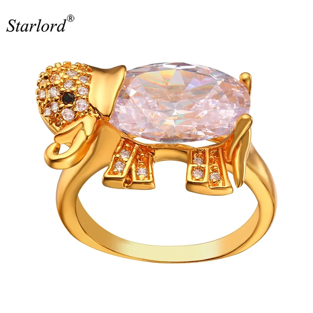 

Fashion Jewelry Ring Oval AAA+ White Cubic Zirconia Elephant Ring for Women Animal Jewelry R921