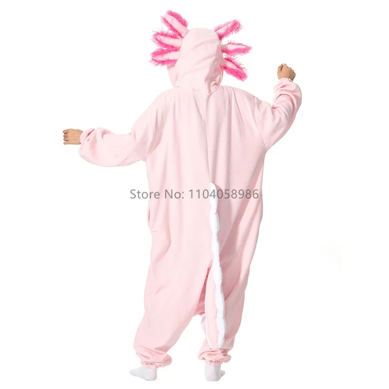 Animal Kigurumi Costume Halloween Onesie Pink Axolotl For Women Men Adult Kids Pyjamas Cartoon Pajama Cosplay Party Homewear