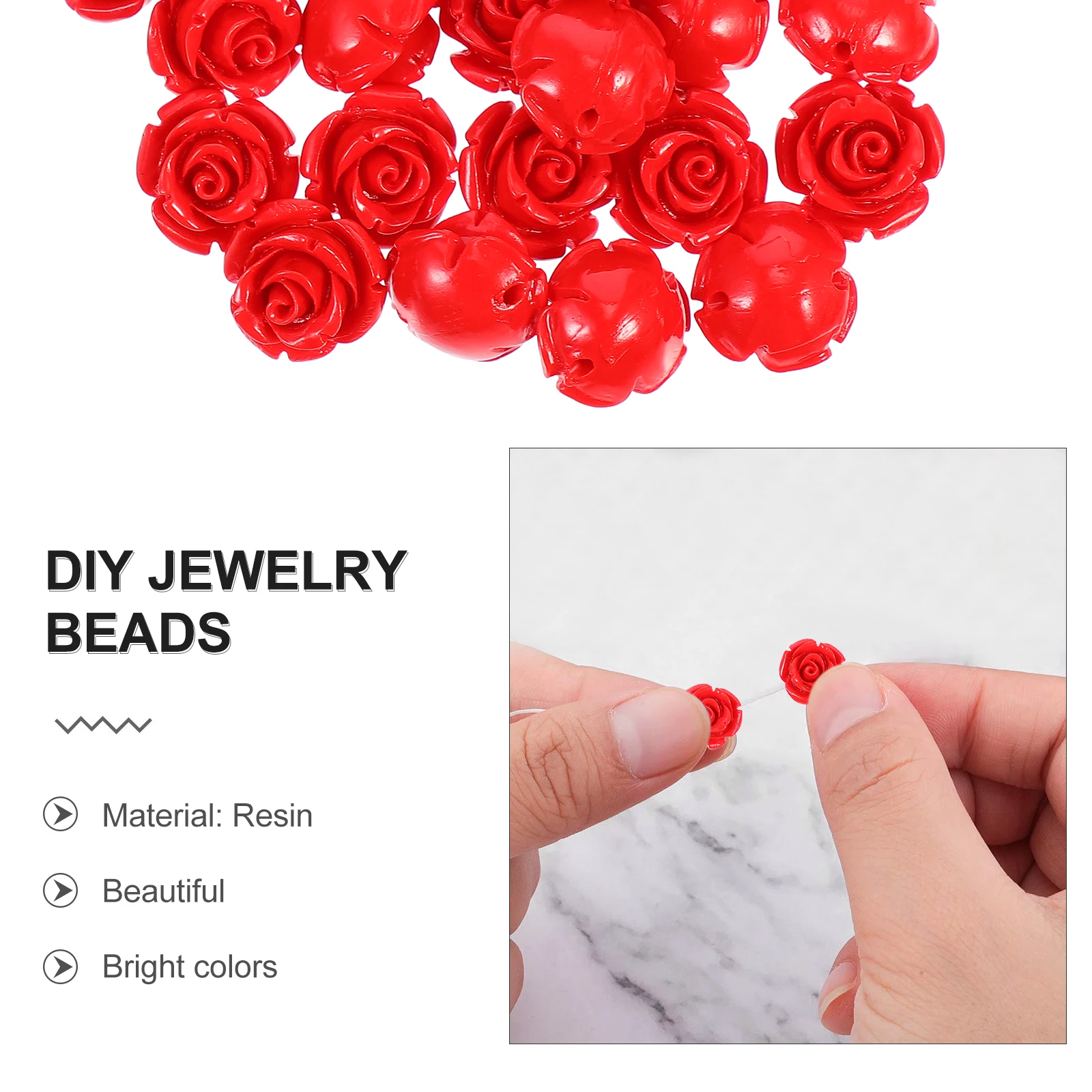 

50Pcs Red Rose Flower Loose Beads Great for DIY Craft Jewelry Making Bracelet Necklace Accessories Loose Beads