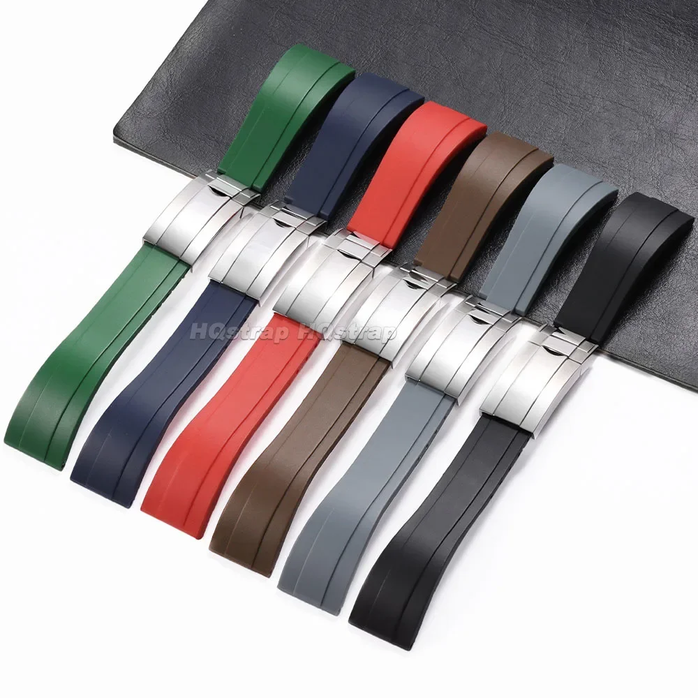 20mm Rubber Watch Strap for Rolex Water Ghost Series Waterproof Bracelet Diver Silicone Watchband Metal Folding Buckle Wristband