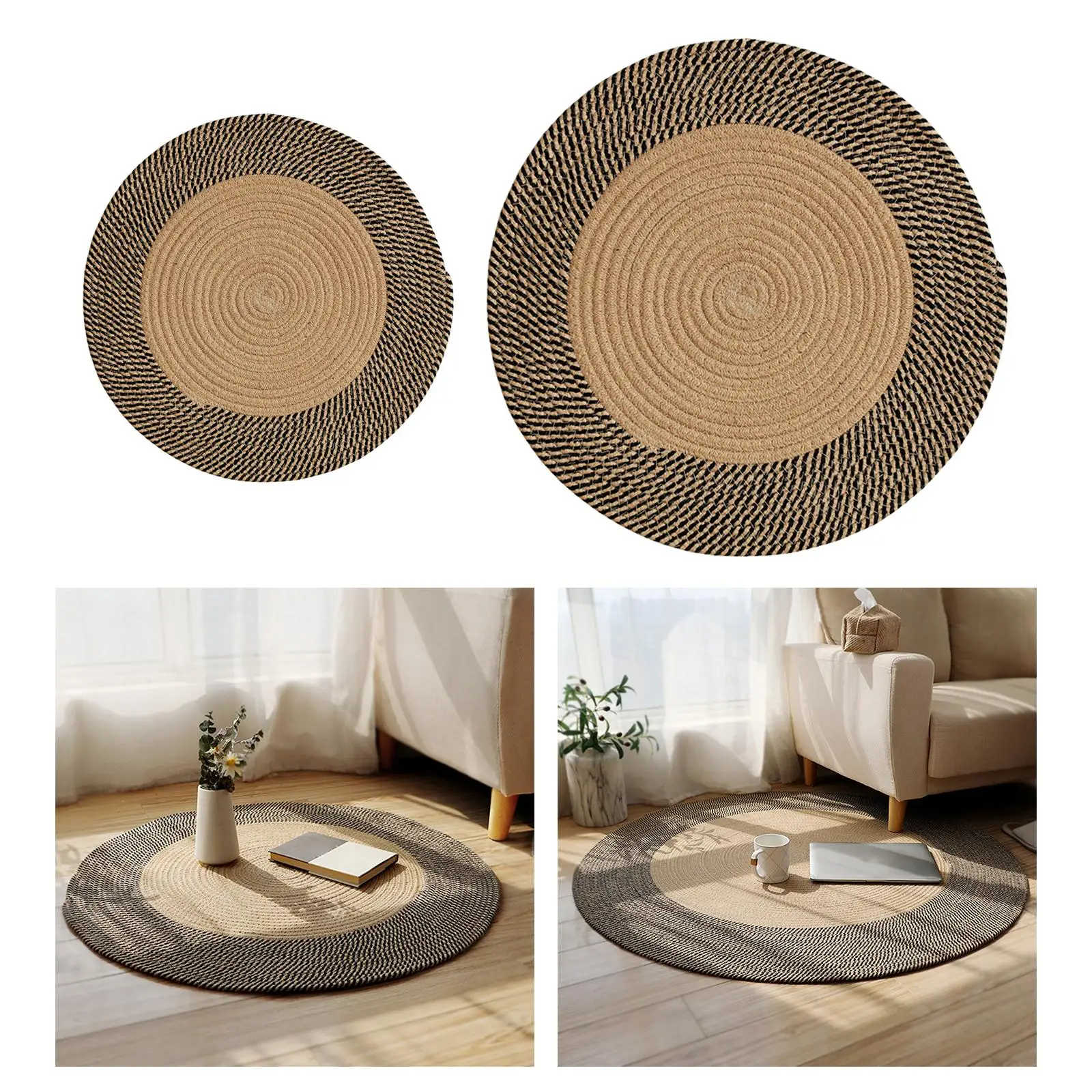 

Hand Woven Round Jute Braided Rug Non Slip Distressed Throw Rugs for Entryway Decor