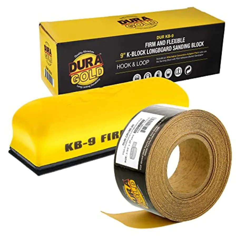 

Pro Series 9" K-Block Sander Firm and Flex Hand Sanding Block Pad with Hook and Loop Backing and PSA Adapter Pad and 180 Grit P