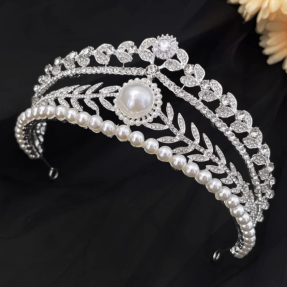 

Pearl Rhinestone Crown Elegant Bridal Hair Accessories Women Wedding Tiara Alloy Headdress Reusable Longtime Charm