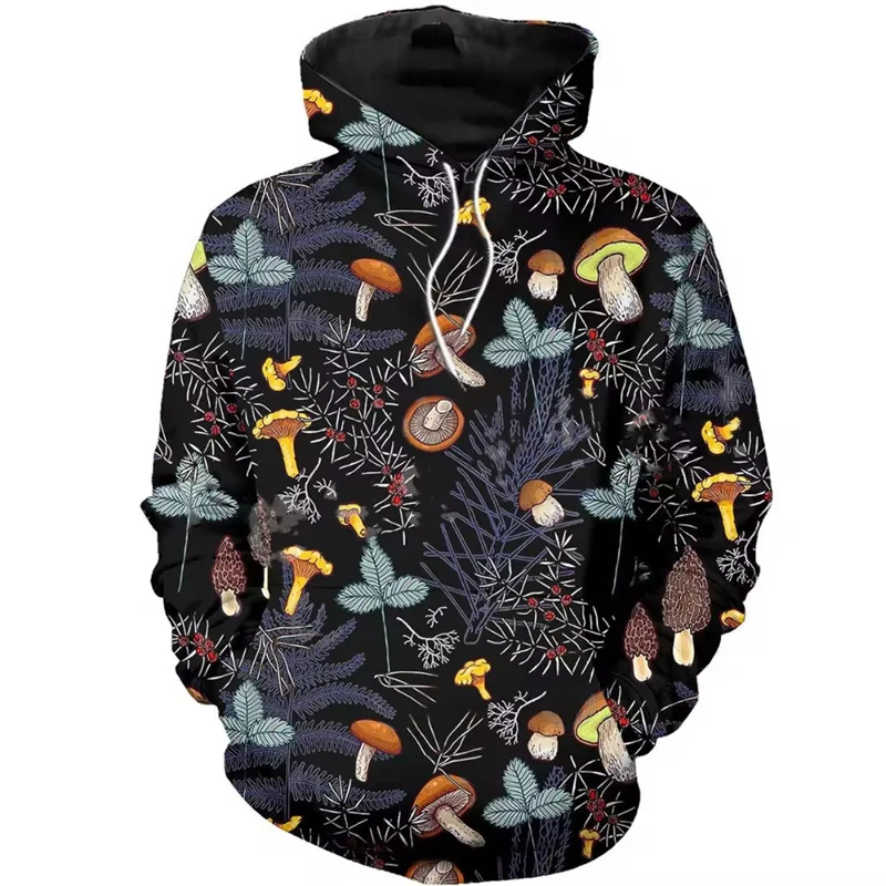 Sudaderas con capucha con patrón de setas para hombre, ropa de calle de moda, jersey de manga larga con estampado 3D, sudadera informal para exteriores, primavera y otoño