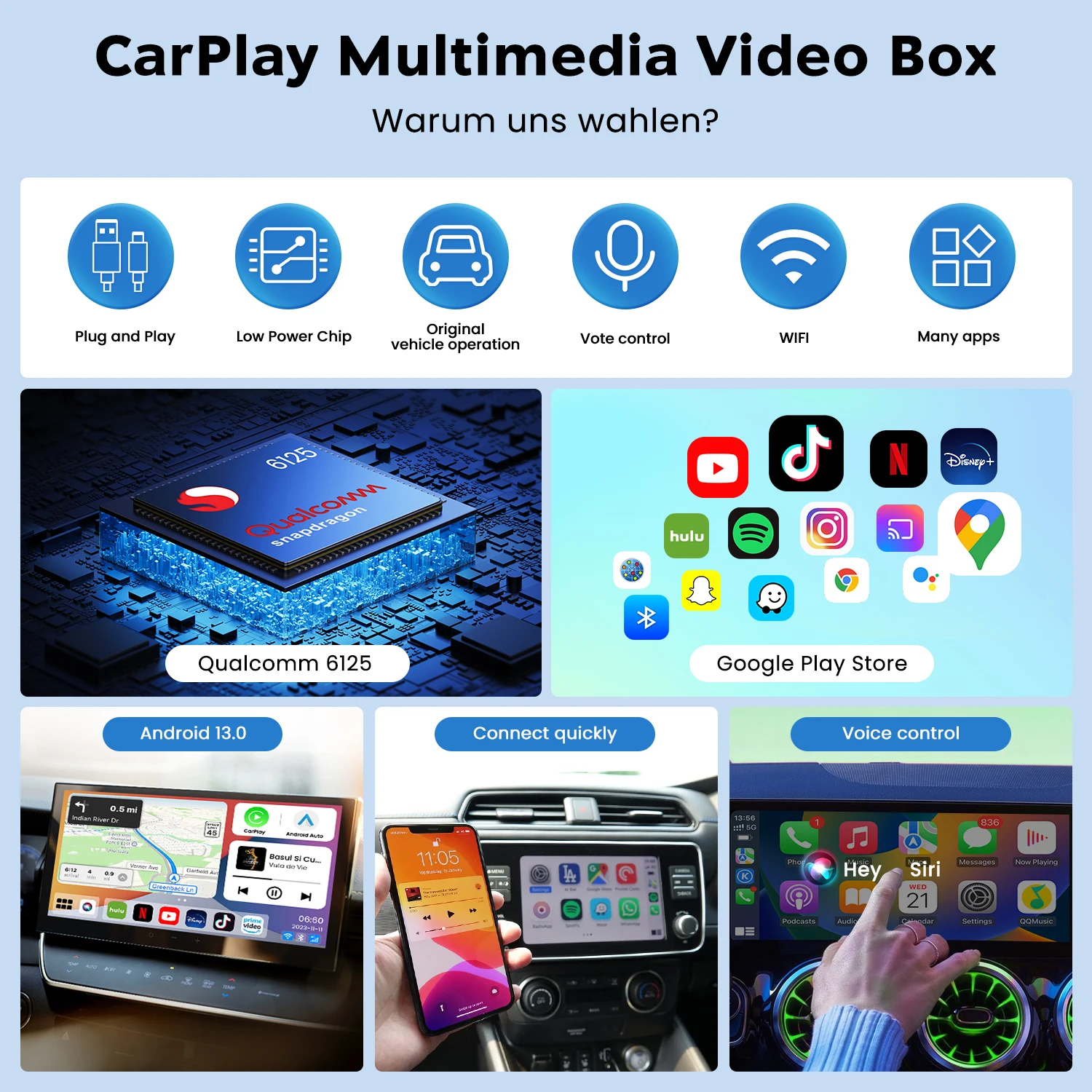 Android 14 MMB MAX 5.0 AI Box QCM6225 Wireless CarPlay Android Auto TV Adapter Mirror-Link 4G LTE FOTA 8G+128G LED Magic Box