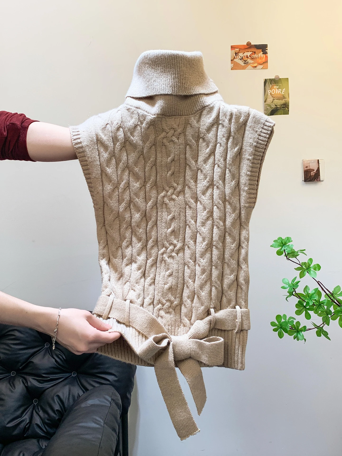 

High Collar Women's Vest Top Layering Belted Base Sweater Design Winter Faion Commute Sle Regular Length Color