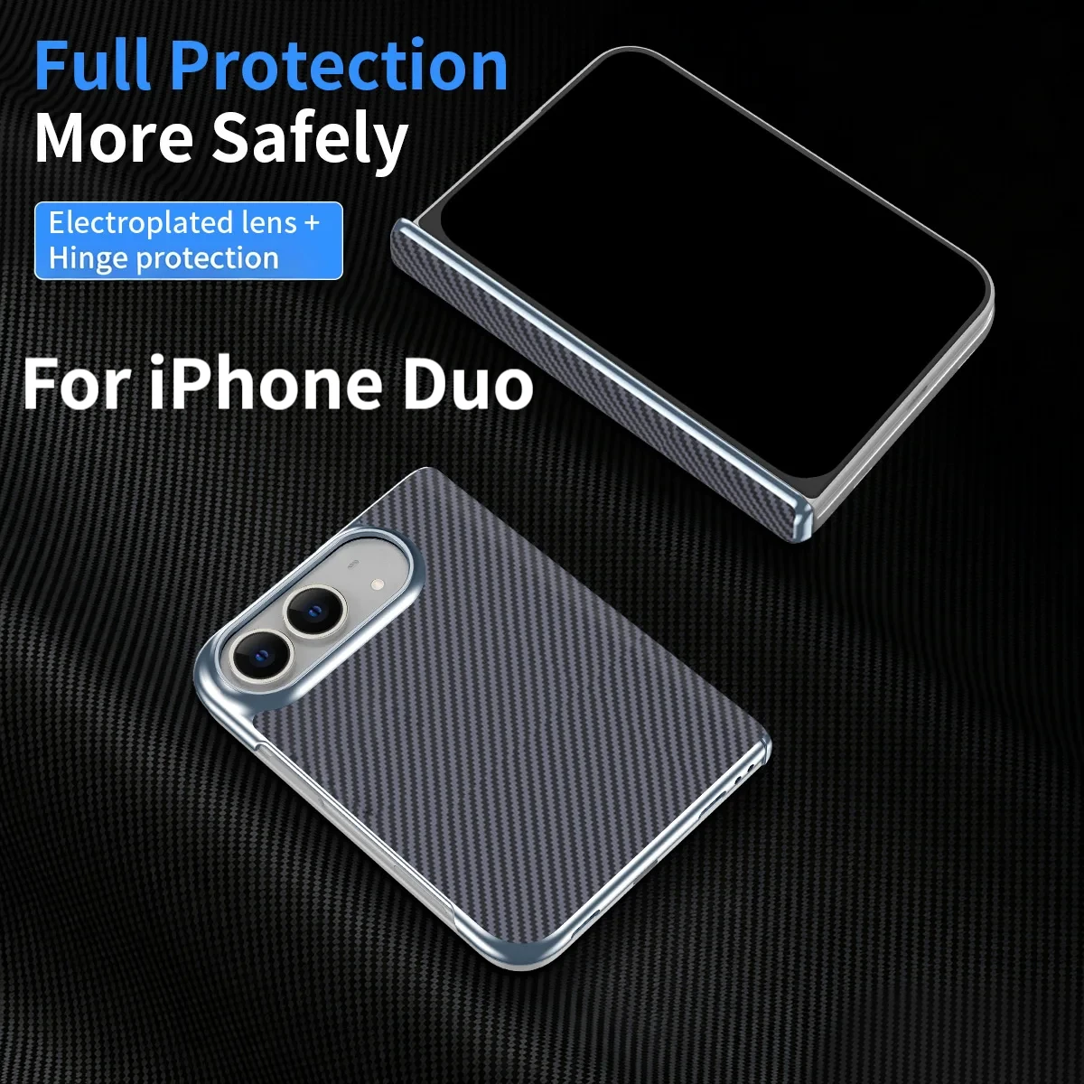 For iPhone Duo Carbon Fiber Texture Business Design Phone Case - Slim Shockproof 18Fold Bumper Front Rear Cover for Apple iPhone