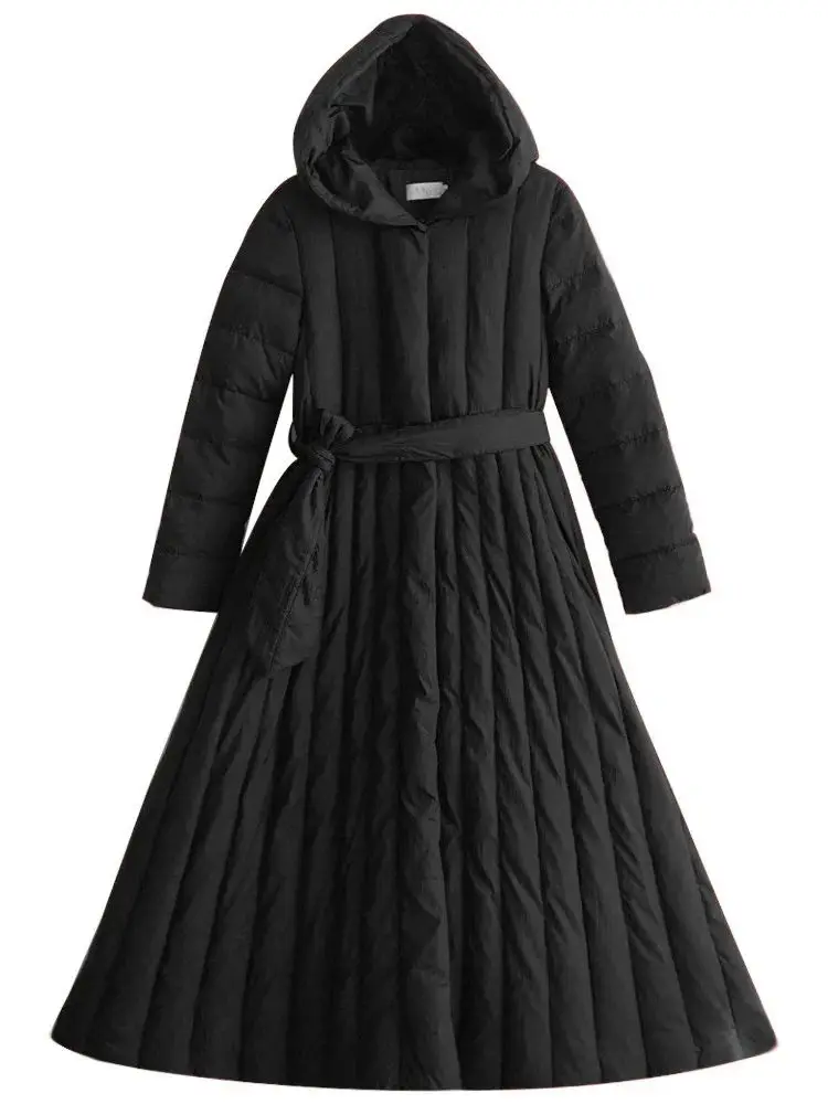 S- 7XL Literary and artistic Warm Duck Down Coat Female X-Long Down Warm Jacket Hooded Thicker Warm Parkas wy1782