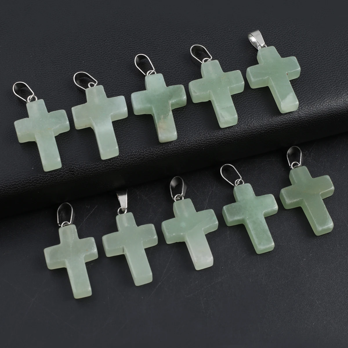 Natural Stone Cross Pendant Charms Natural Green Aventurines Pendant for Making DIY Jewelry Necklace Accessory 35x19mm