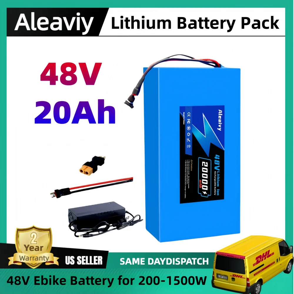 Aleaivy 48V 20Ah Electric Bike Lithium Battery Pack 20000mAh Li ion Ebike Battery for Bicycle Scooter Motorcycle with Charger