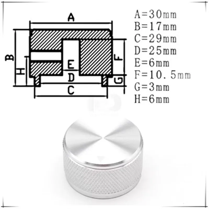 1 Stück Gerändelte Aluminiumlegierung Drehknopfkappe 30 * 17mm Potentiometerknopf Audioknopfkappe Röhrenverstärker Innenloch 6,0MM – Detail 7
