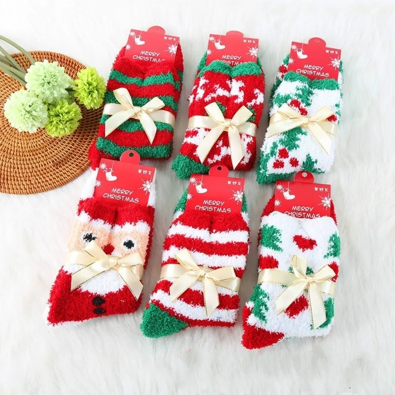 2026 New Autumn Winter Thick Cotton Xmas Socks 1Pair Santa Claus Snow Elk Christmas Tree Print Funny New Year Holiday Gift Socks