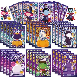 Halloween Stickers Crafts for Kids Create Your Own Witch Castle Pumpkin Ghost Make A Face Puzzle Sticker Party Favor DIY Toys