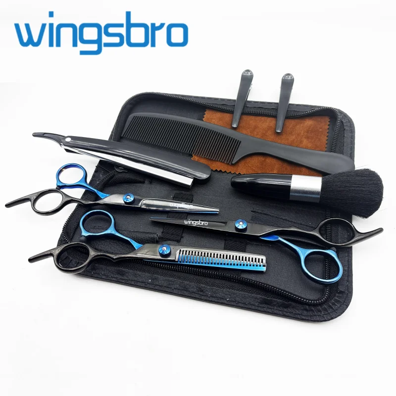 

wingsbro 9Pcs Hair Scissors, Professional Salon Barber Hair Cutting Scissors Shears Set, High Quality Stainless Steel Flat Thin